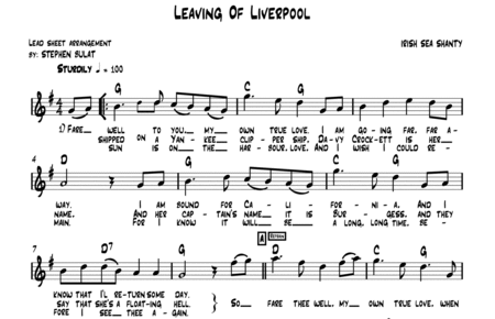 Leaving Of Liverpool (The Dubliners, The Pogues) - Lead sheet (key of G)
