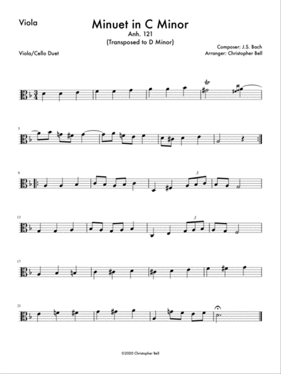 Minuet in C Minor, Anh 121 String Duet scores gallery preview page 2