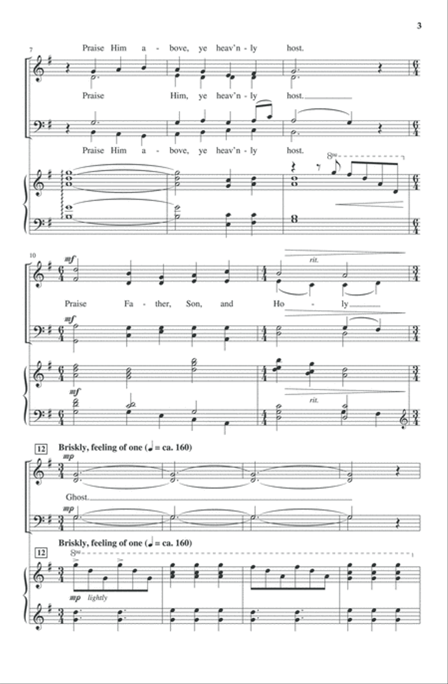 Praise to the Lord, the Almighty 4-Part scores gallery preview page 3