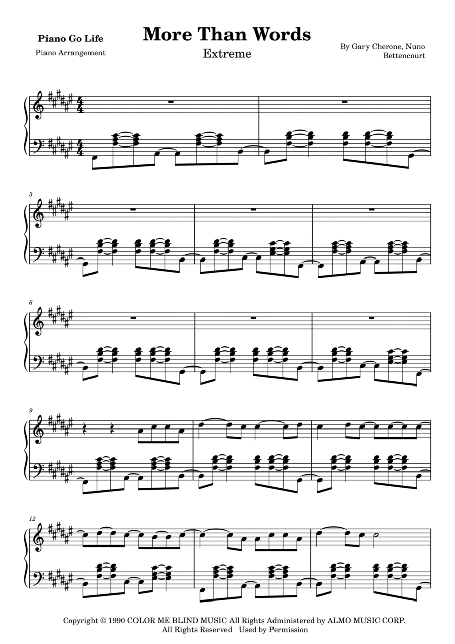 More Than Words Piano Solo scores gallery preview page 1