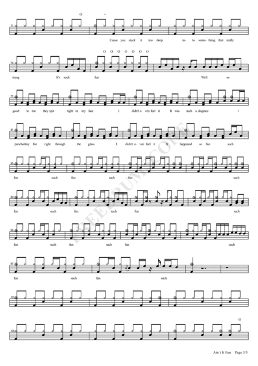 Ain't It Fun Drum Set scores gallery preview page 3