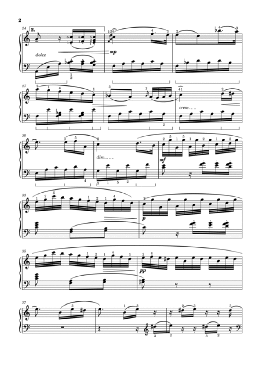 Fur Elise - Original (with fingering and pedal) - In A Minor, Woo 59 - L. van Beethoven Piano Solo scores gallery preview page 2