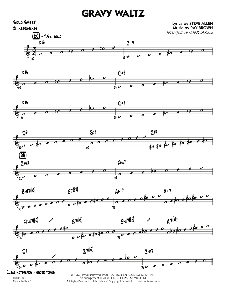 Gravy Waltz - Bb Solo Sheet Jazz Ensemble scores gallery preview page 1