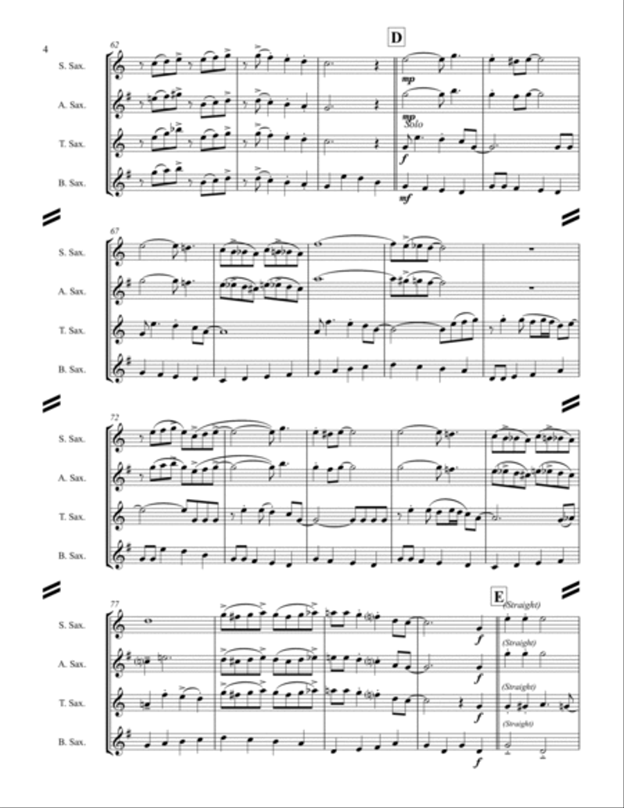 Jingle Bells (for Saxophone Quartet SATB or AATB) Saxophone Quartet scores gallery preview page 5