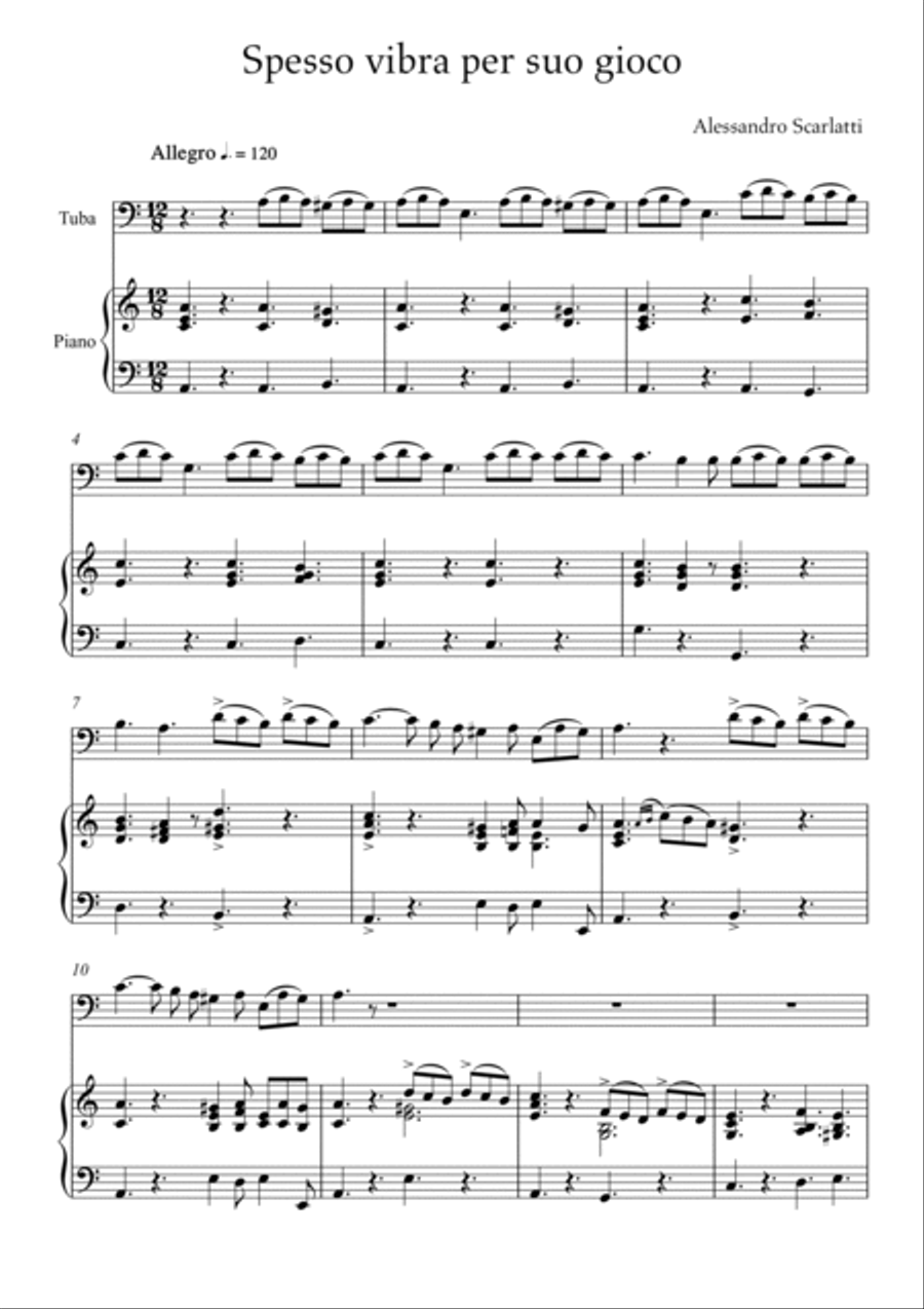 Alessandro Scarlatti - Spesso vibra per suo gioco (Piano and Tuba) Small Ensemble scores gallery preview page 2