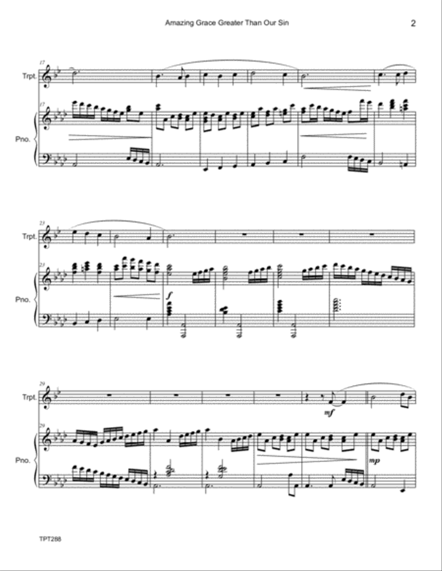 AMAZING GRACE GREATER THAN OUR SIN - TRUMPET SOLO with Piano Accompaniment Trumpet Solo scores gallery preview page 2