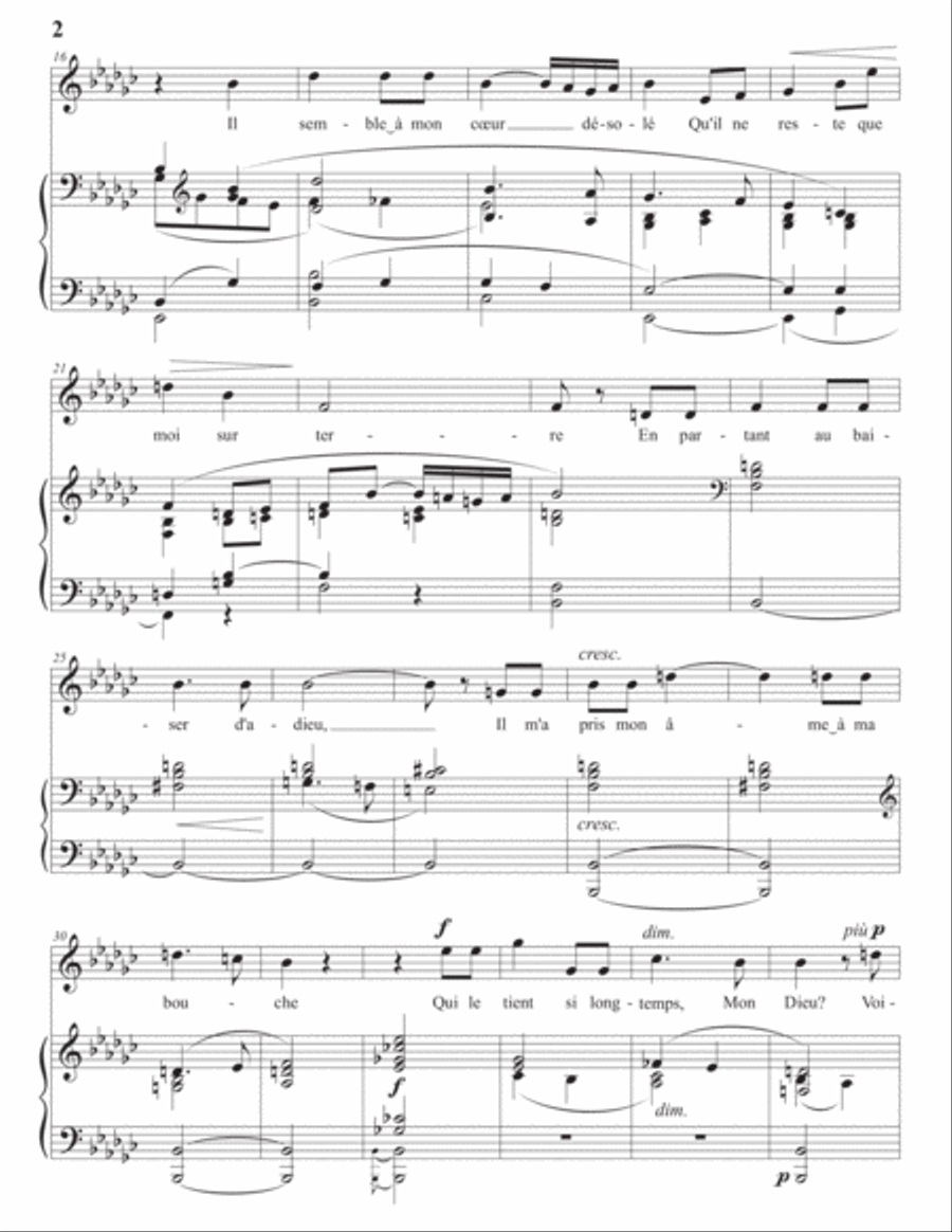 DUPARC: Au pays où se fait la guerre (transposed to E-flat minor) Voice scores gallery preview page 3