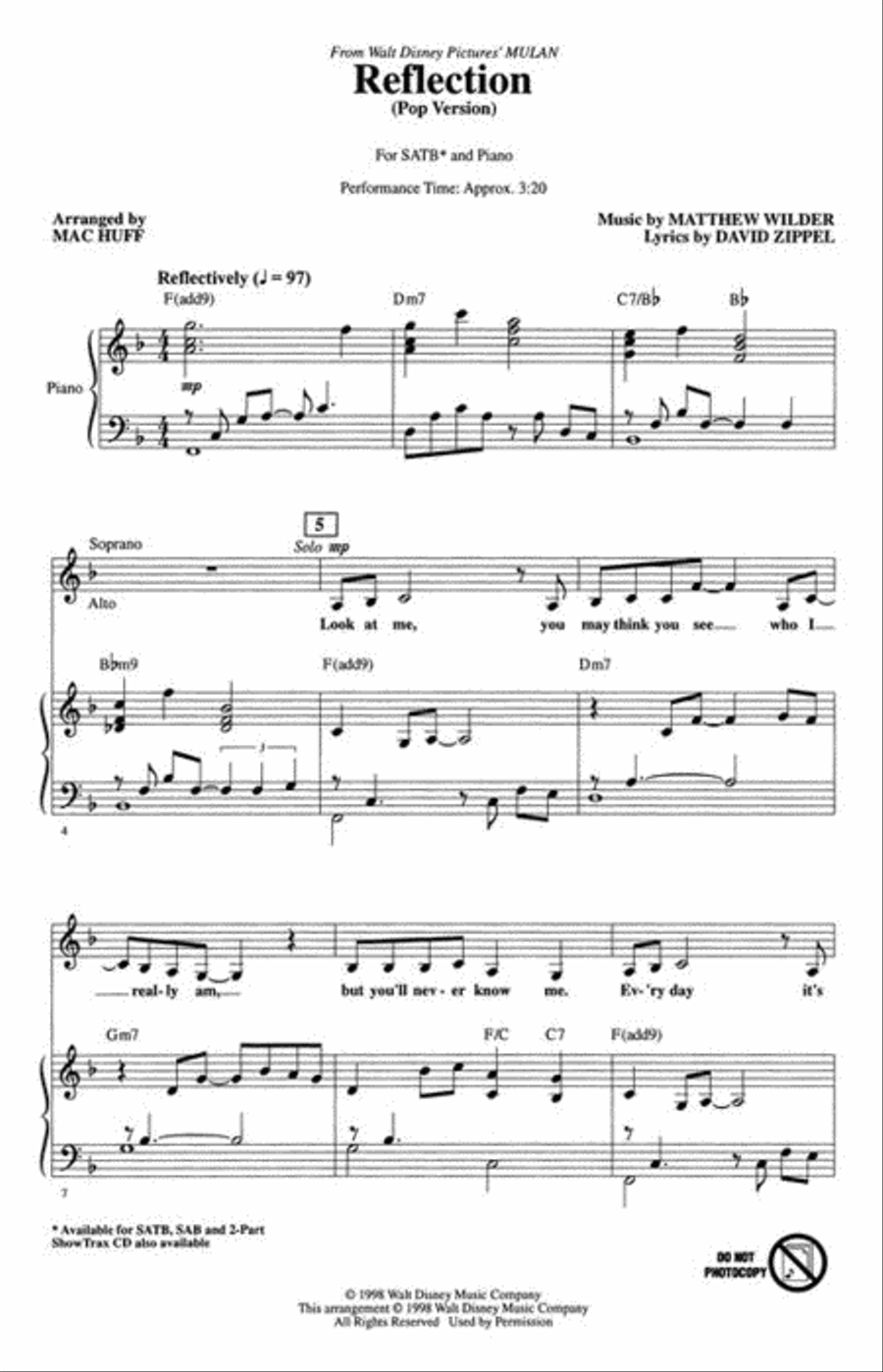 Reflection (Pop Version) 4-Part scores gallery preview page 3