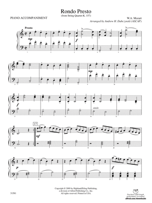 Rondo Presto (from String Quartet K. 157): Piano Accompaniment