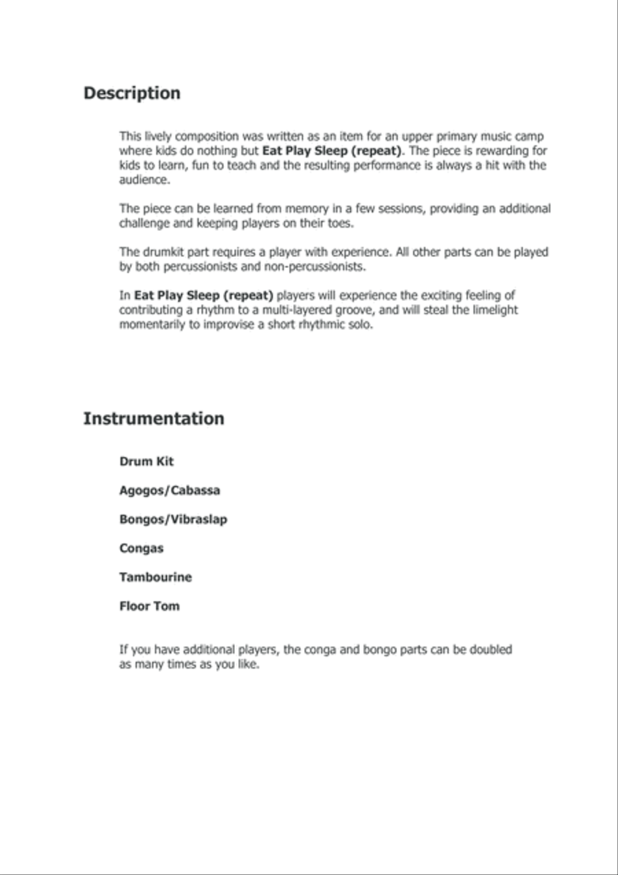 Eat Play Sleep (Repeat) Percussion Ensemble scores gallery preview page 2