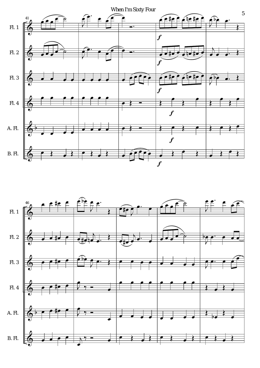 When I'm Sixty-Four Woodwind Ensemble scores gallery preview page 5