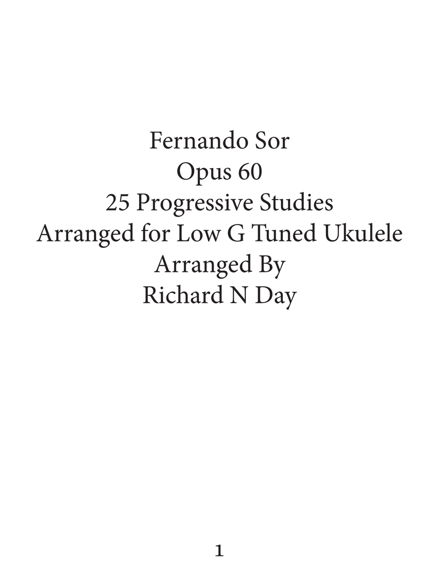 Sor 25 Progressive Etudes For Low G Ukulele Ukulele scores gallery preview page 1