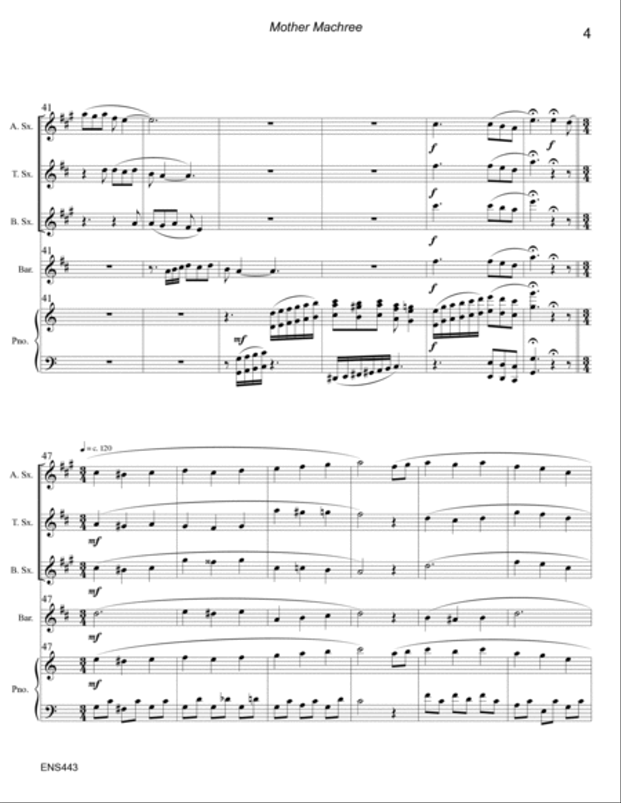 MOTHER MACHREE - Alto, Tenor & Baritone Saxes & Baritone TC or Trombone with Piano Accompaniment Small Ensemble scores gallery preview page 4
