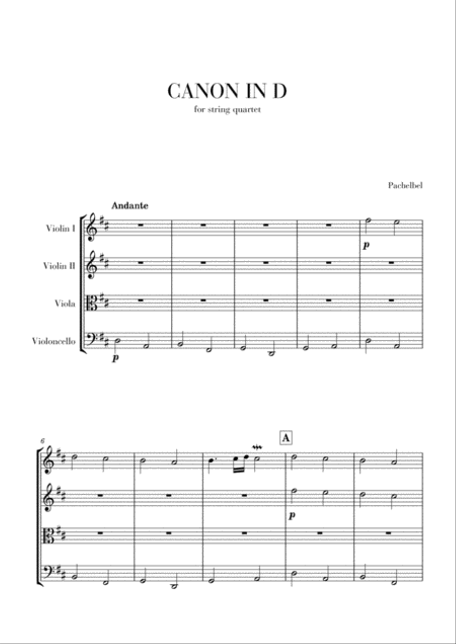 Canon in D for String Quartet (Best version) String Quartet scores gallery preview page 1