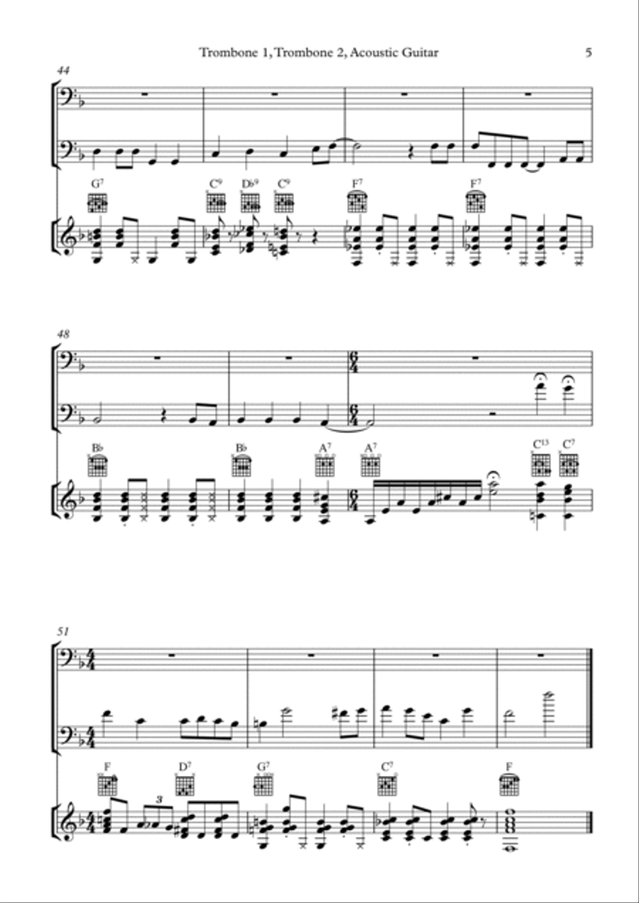Trail of The Lonesome Pine arranged for 2 trombones and guitar Trombone Duet scores gallery preview page 6