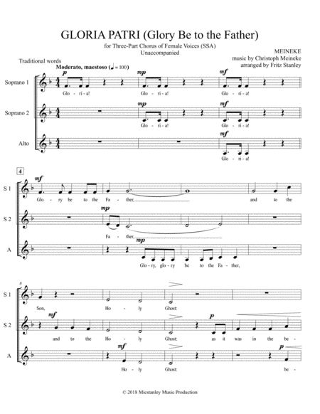 Gloria Patri (Glory Be to the Father - MEINEKE) - SSA A Cappella image number null