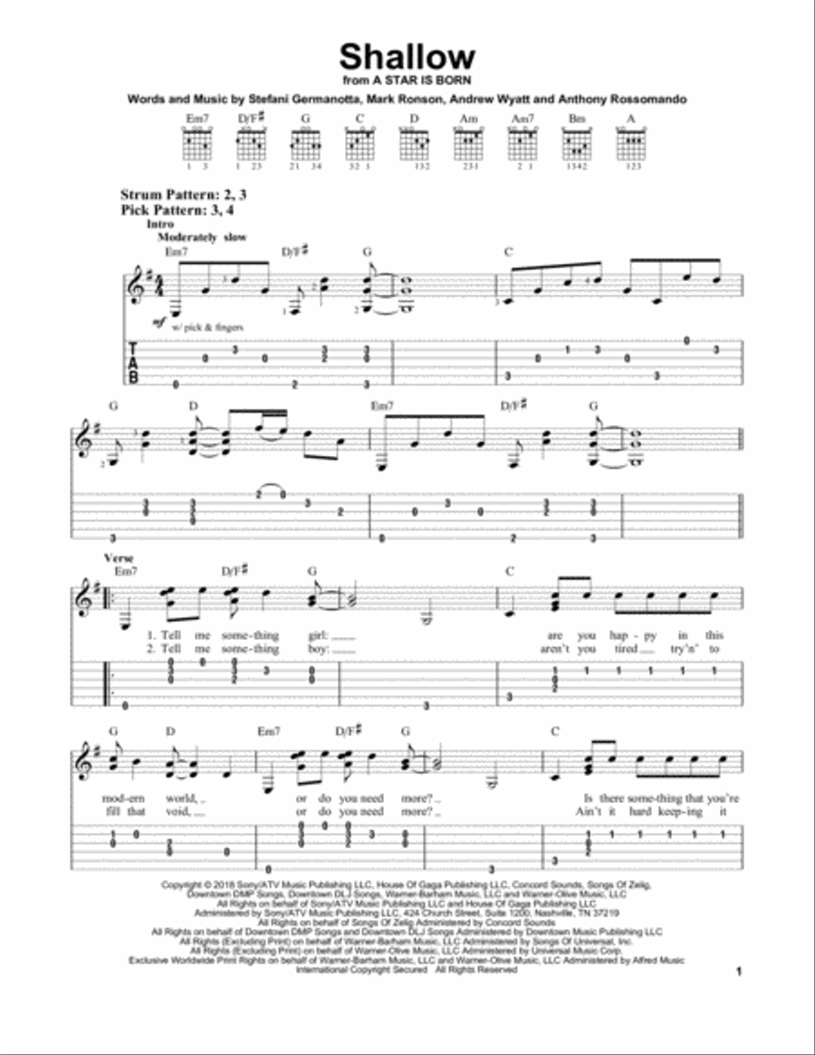 Shallow (from A Star Is Born) Acoustic Guitar scores gallery preview page 1