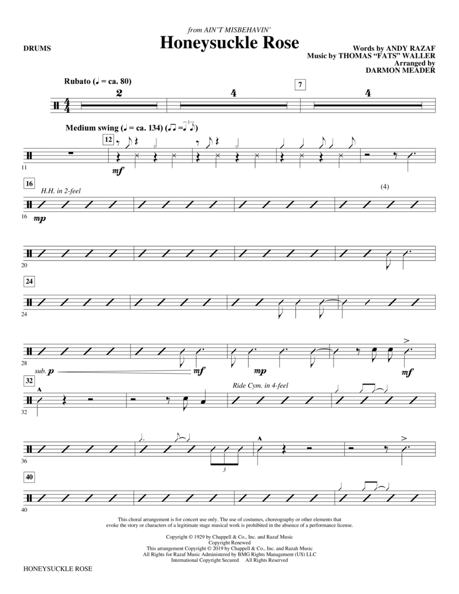 Honeysuckle Rose (arr. Darmon Meader) - Drums Choir scores gallery preview page 1