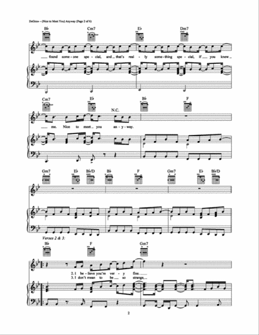 (Nice to Meet You) Anyway Piano, Vocal, Guitar scores gallery preview page 2