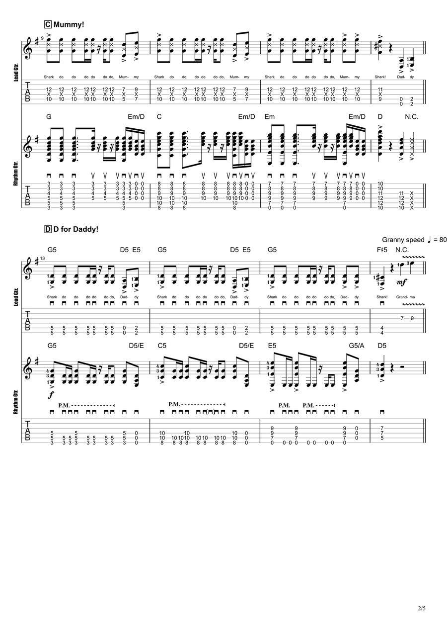 Baby Shark Guitar Tablature scores gallery preview page 2