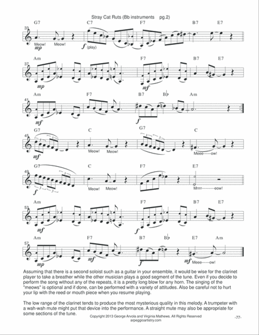 Stray Cats Rut for clarinet and tenor saxophone. Jazz Ensemble scores gallery preview page 3