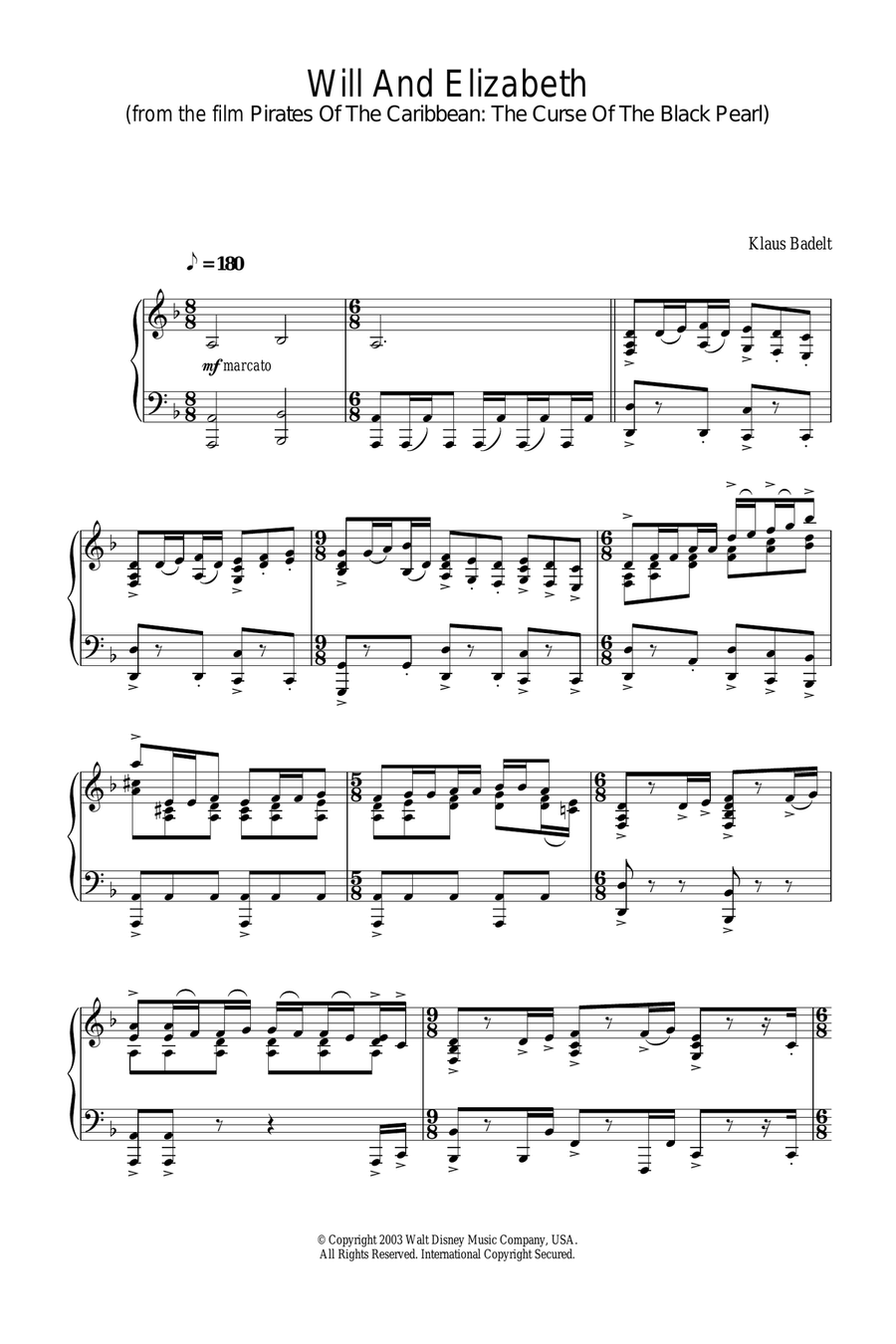 Will And Elizabeth Piano Solo scores gallery preview page 1