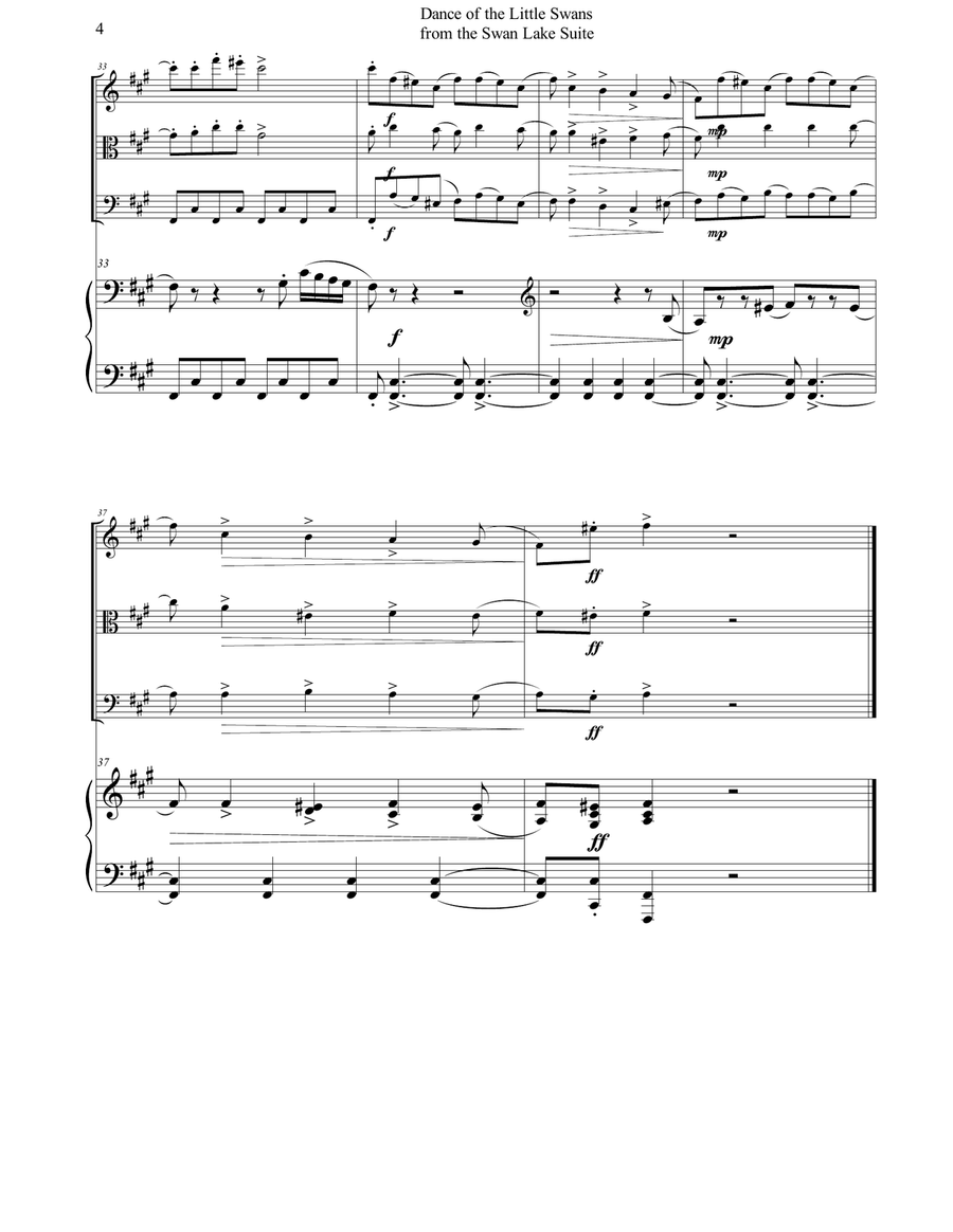 Pyotr Tchaikovsky - Dance of the Little Swans (Swan Lake ballet) arr. for piano quartet (score and p Piano Quartet scores gallery preview page 4