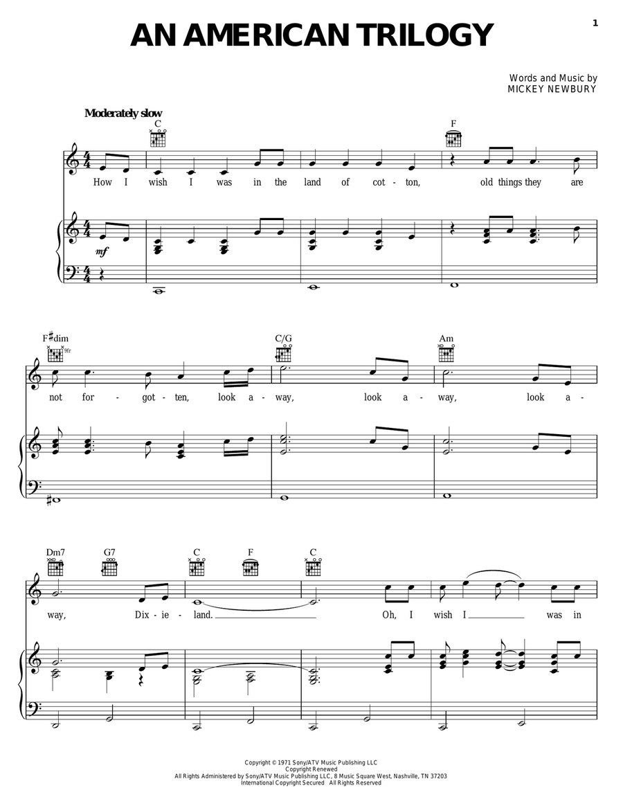 An American Trilogy Piano, Vocal, Guitar scores gallery preview page 1