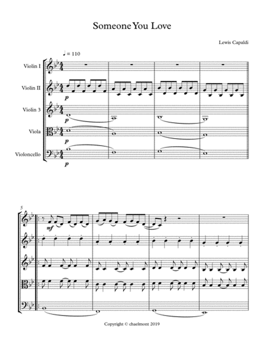 Someone You Loved String Quartet Score and Parts by Lewis Capaldi image number null