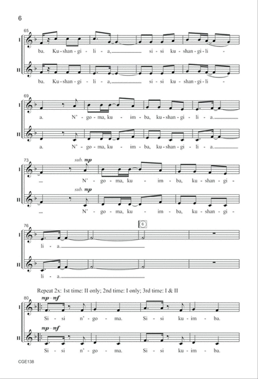 Sisi Kushangilia (We Will Be Glad) Two-part a cappella and Percussio Choir scores gallery preview page 6