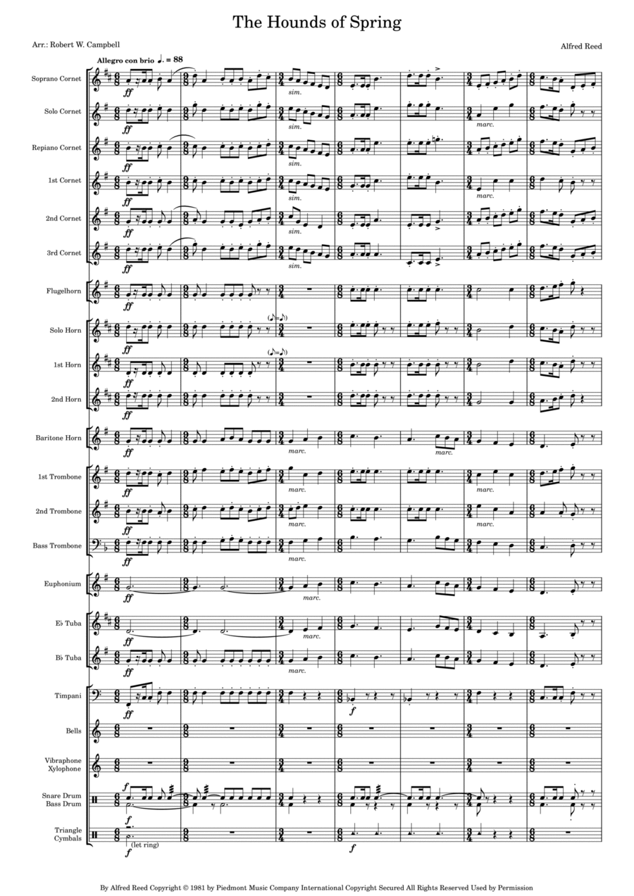 The Hounds Of Spring Brass Band scores gallery preview page 1