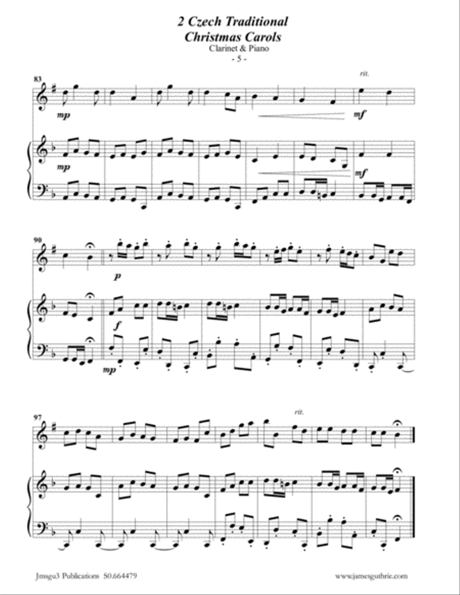 2 Traditional Czech Christmas Carols for Clarinet & Piano Clarinet Solo scores gallery preview page 5