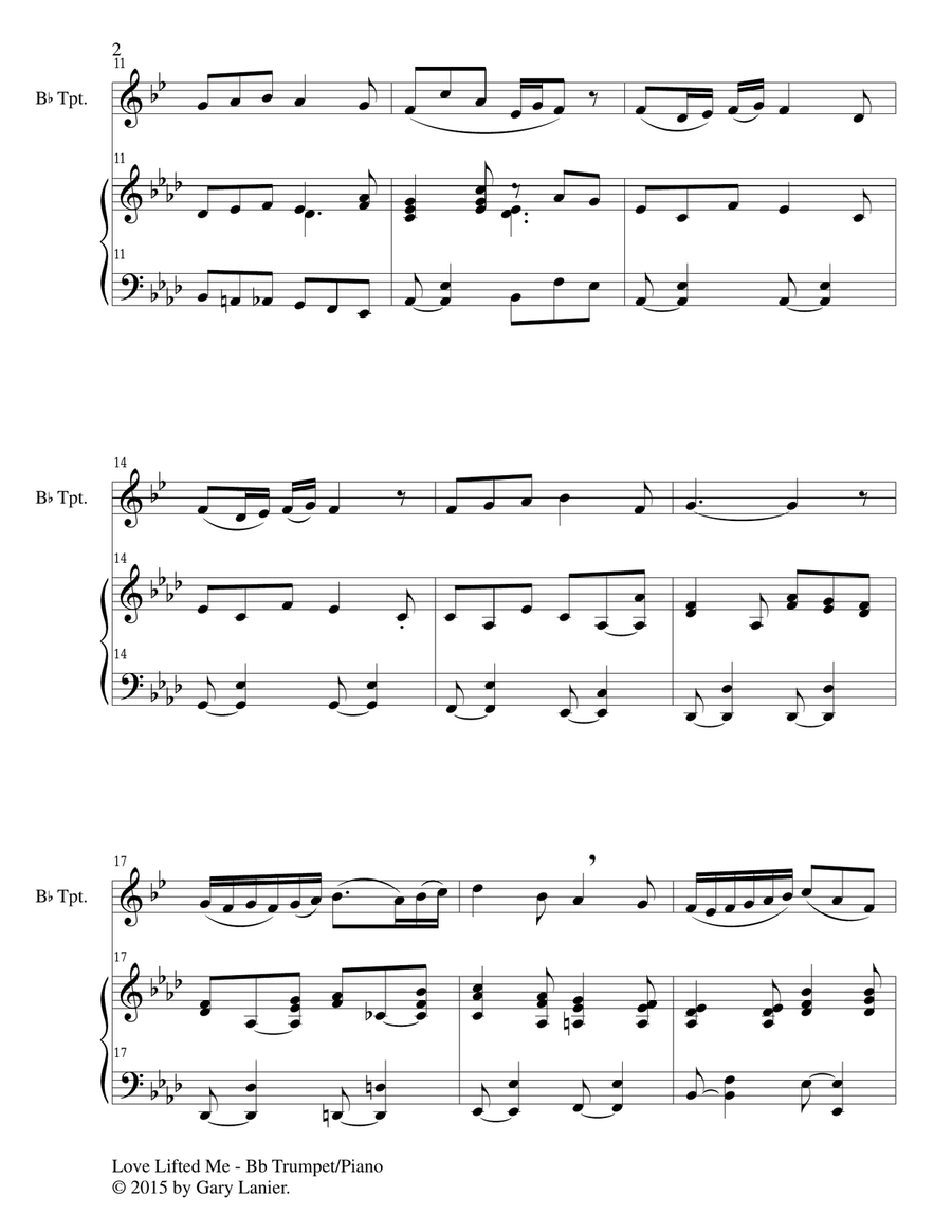 LOVE LIFTED ME (Duet – Bb Trumpet and Piano/Score and Parts) LOVE LIFTED ME (Duet – Bb Trumpet and Piano/Score and Parts) Trumpet Duet scores gallery preview page 3