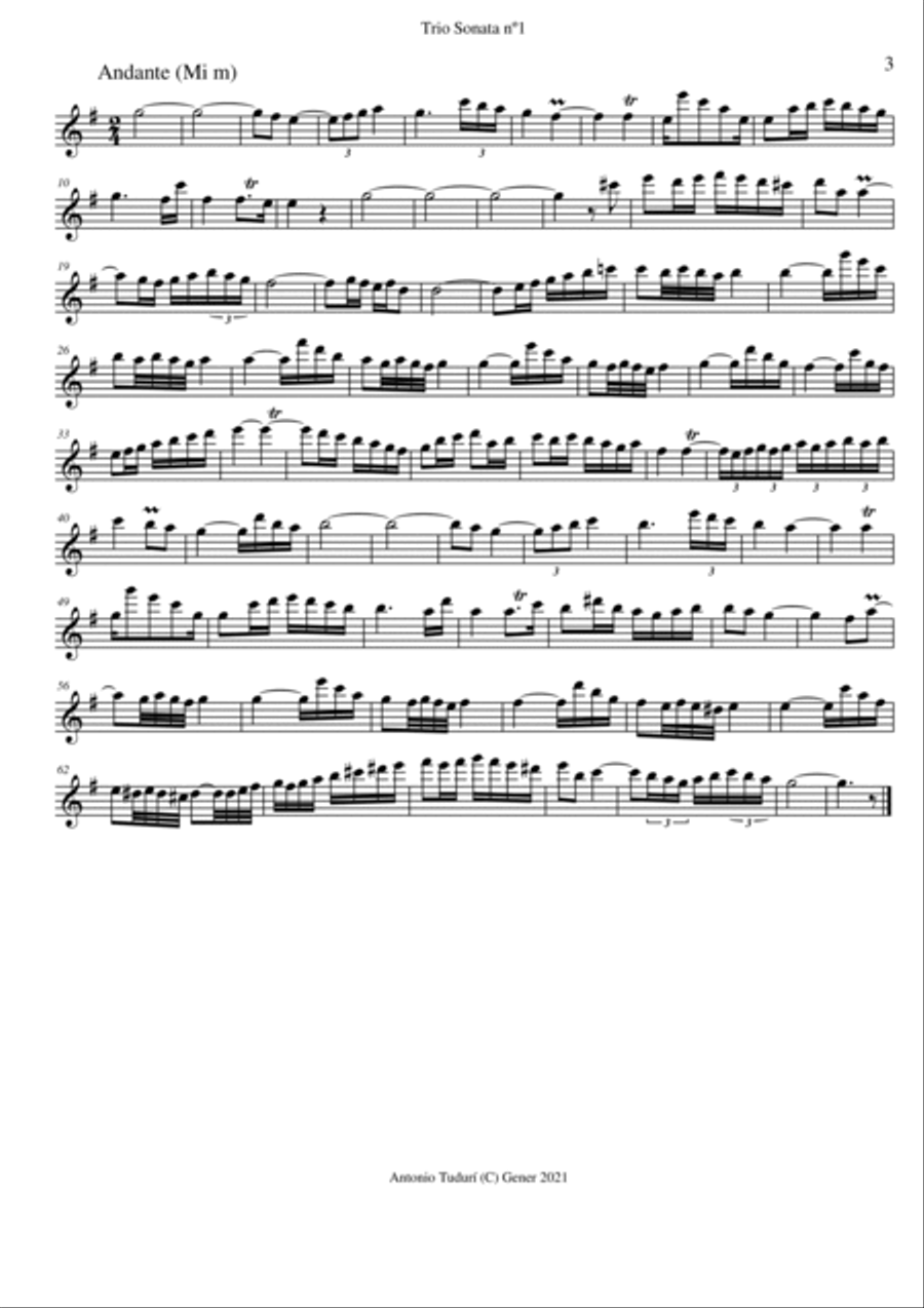 Trio sonata nº1 in G Major for flute, violin & cello/viola or 2 violins cello/viola and continuo (P Small Ensemble scores gallery preview page 3