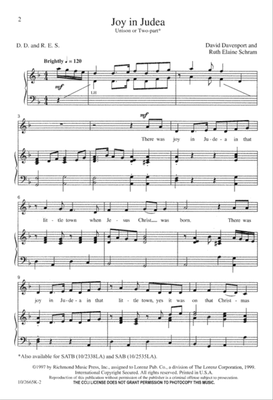 Joy in Judea Unison Choir scores gallery preview page 2