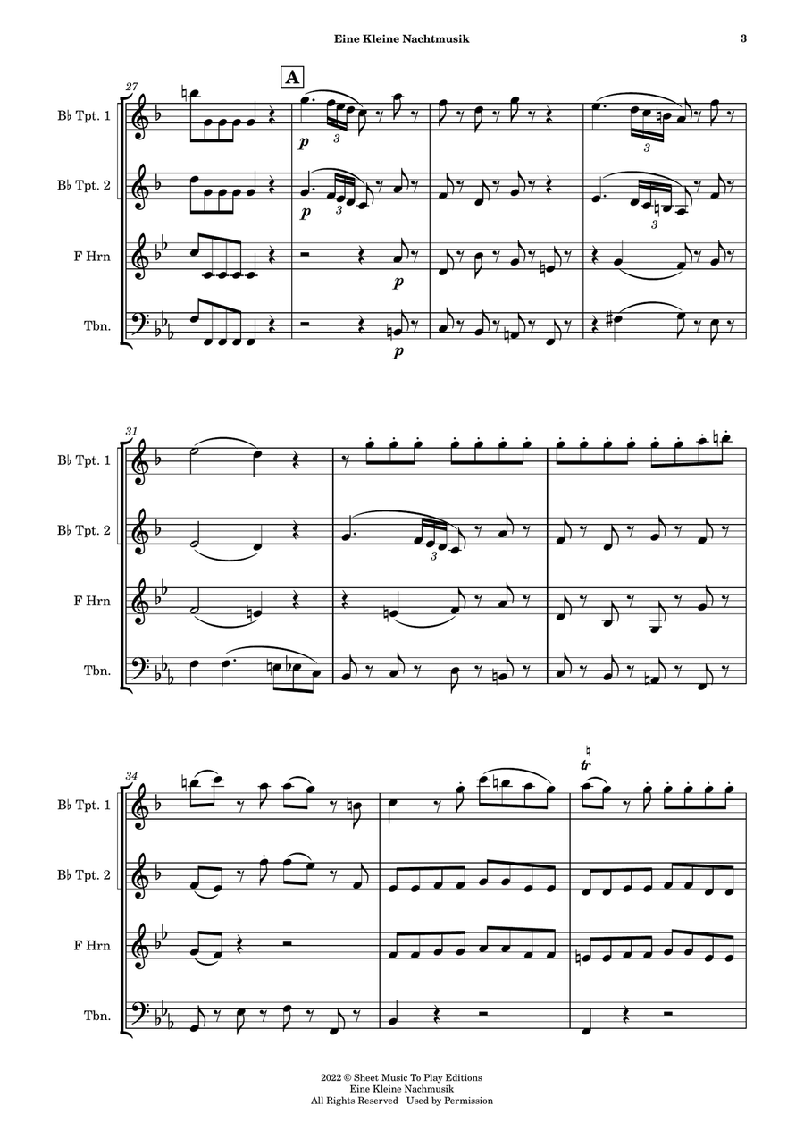 Eine Kleine Nachtmusik (1 mov.) - Brass Quartet (Full Score) - Score Only image number null