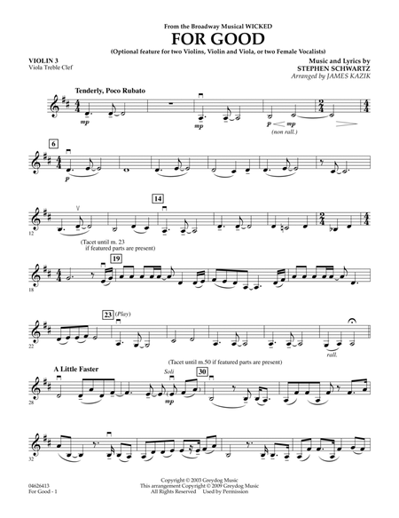For Good (Duet Feature from Wicked) - Violin 3 (Viola Treble Clef)