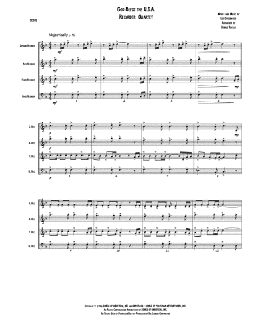 God Bless The U.S.A. Soprano Recorder scores gallery preview page 1