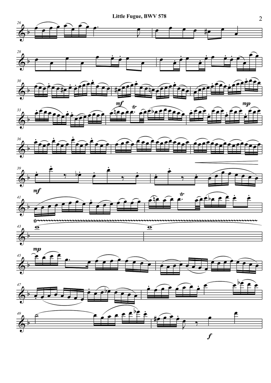 Little Fugue in G minor (transposed to D minor)--arr. sax quartet (SATB or AATB) Saxophone Quartet scores gallery preview page 5