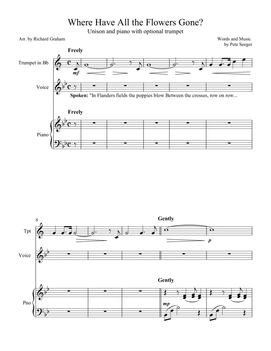 Where Have All The Flowers Gone? Unison Choir scores gallery preview page 1