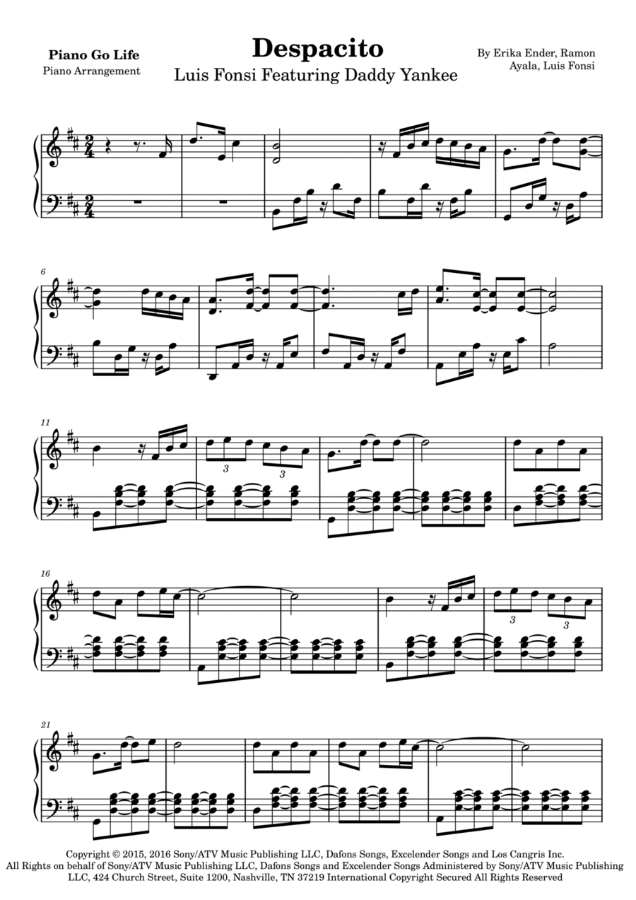 Despacito Piano Solo scores gallery preview page 1
