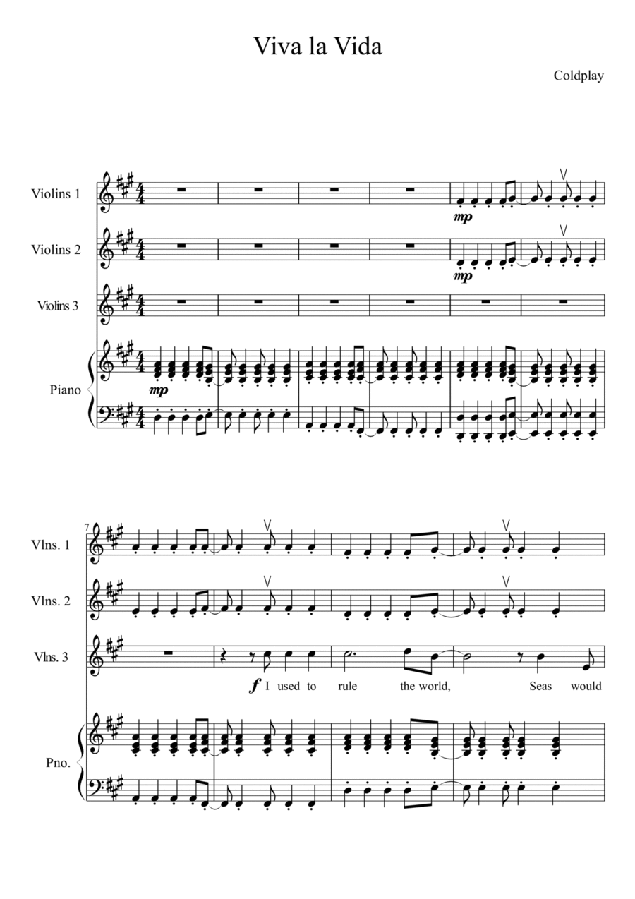 Viva La Vida Violin Solo scores gallery preview page 1