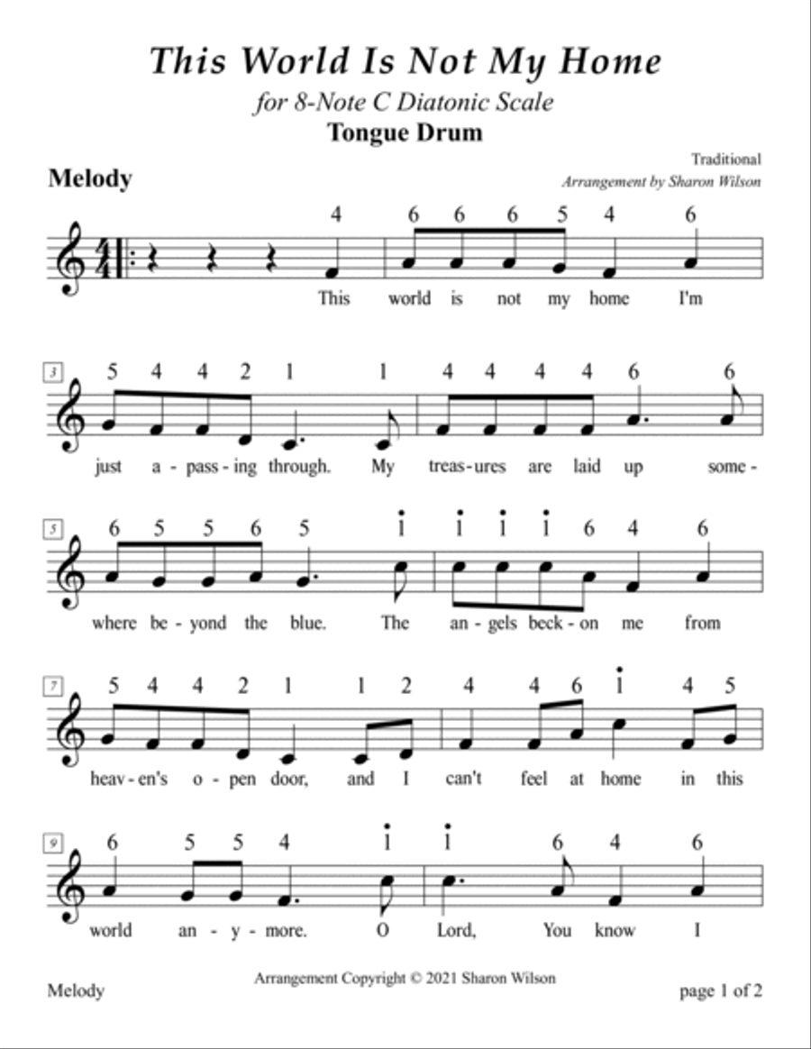 This World Is Not My Home (for 8-note C major diatonic scale Tongue Drum) Percussion scores gallery preview page 6