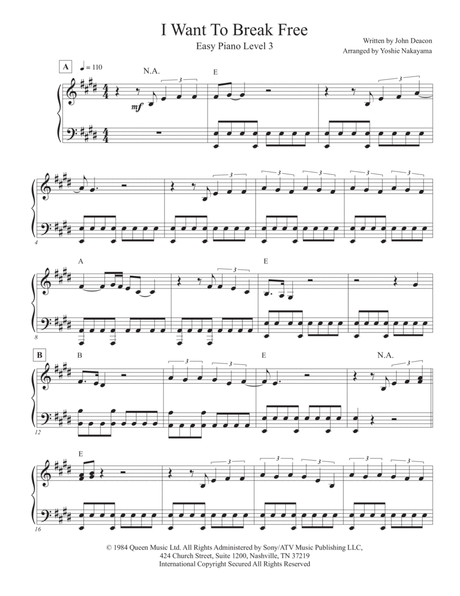 I Want To Break Free Easy Piano scores gallery preview page 1