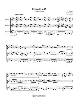 Book cover for Concerto in D - i - Allegro giusto (Guitar Trio) - Score and Parts