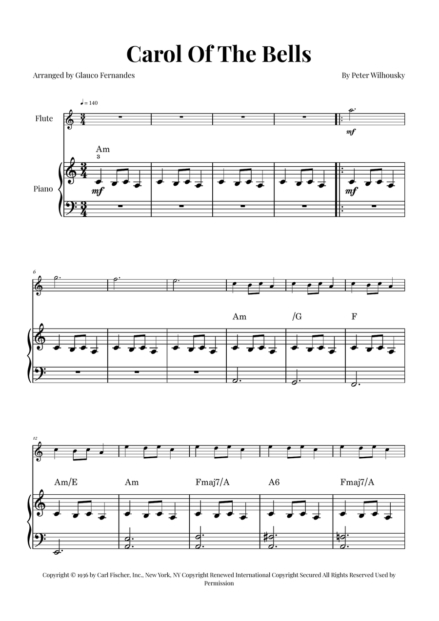 Carol Of The Bells Flute Solo scores gallery preview page 1