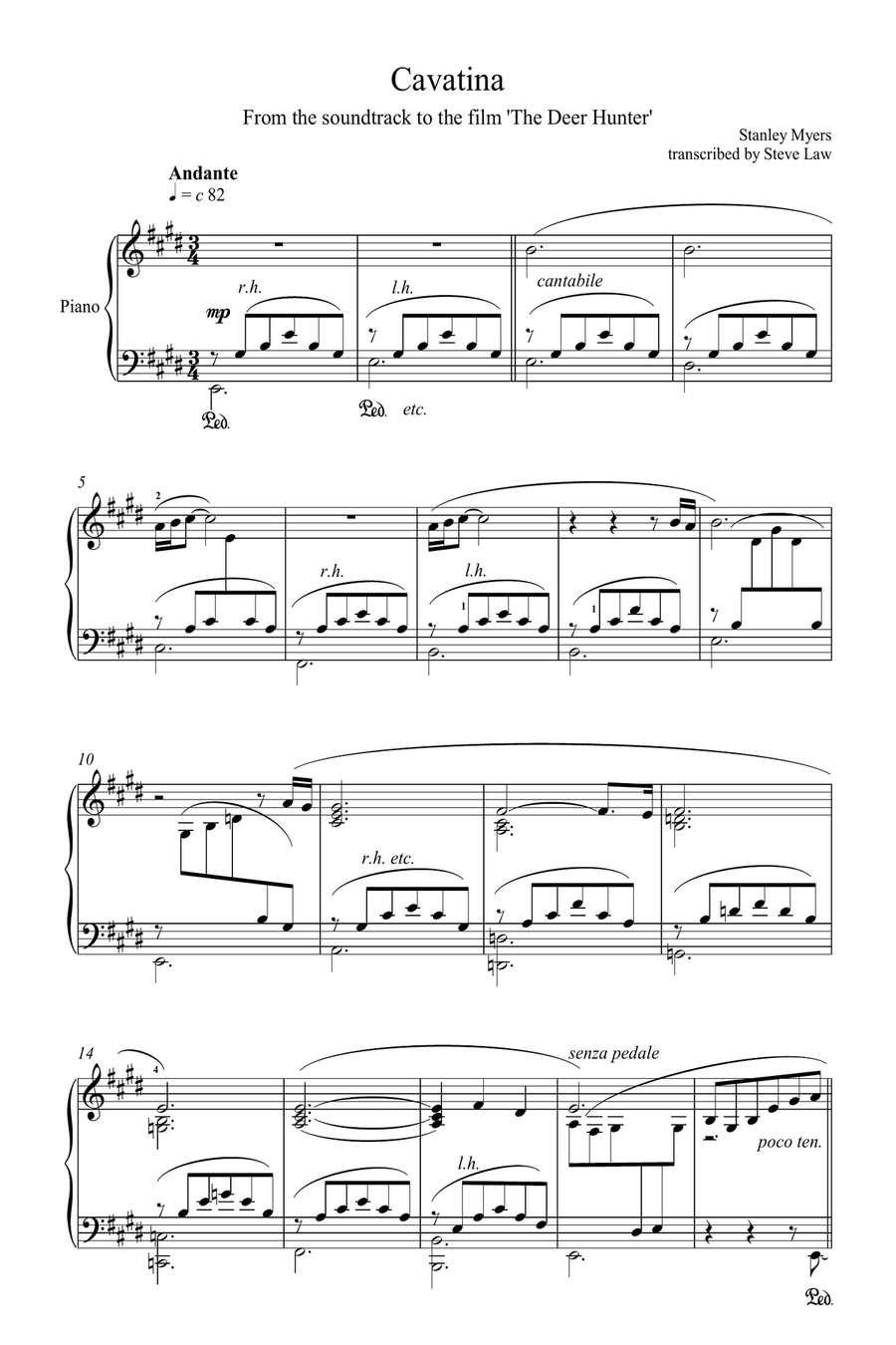 Cavatina Piano Solo scores gallery preview page 1