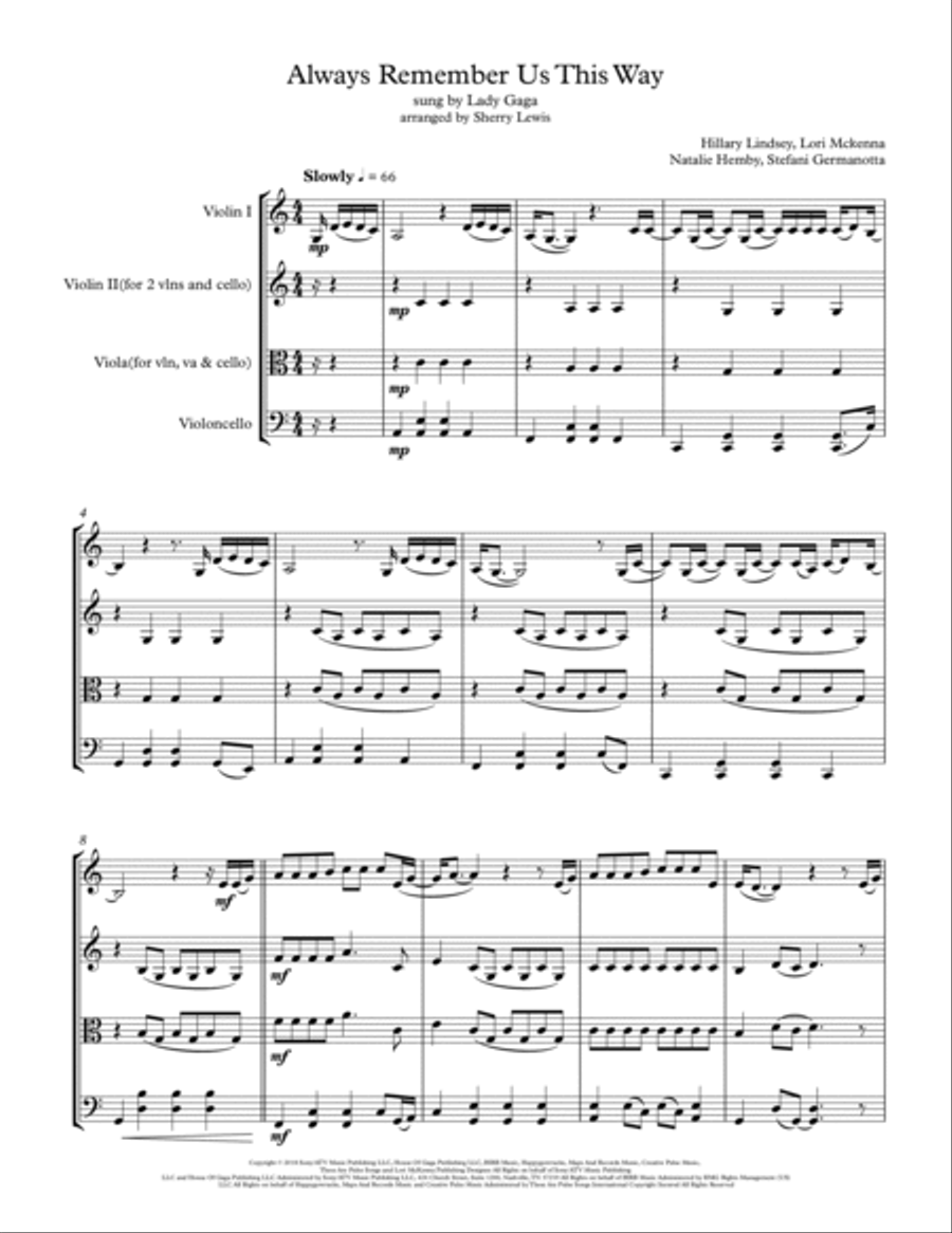 Always Remember Us This Way String Trio scores gallery preview page 4