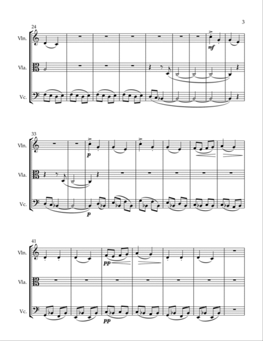 3 Trios Cheers She Walks My Way Happy Dance String Trio scores gallery preview page 3