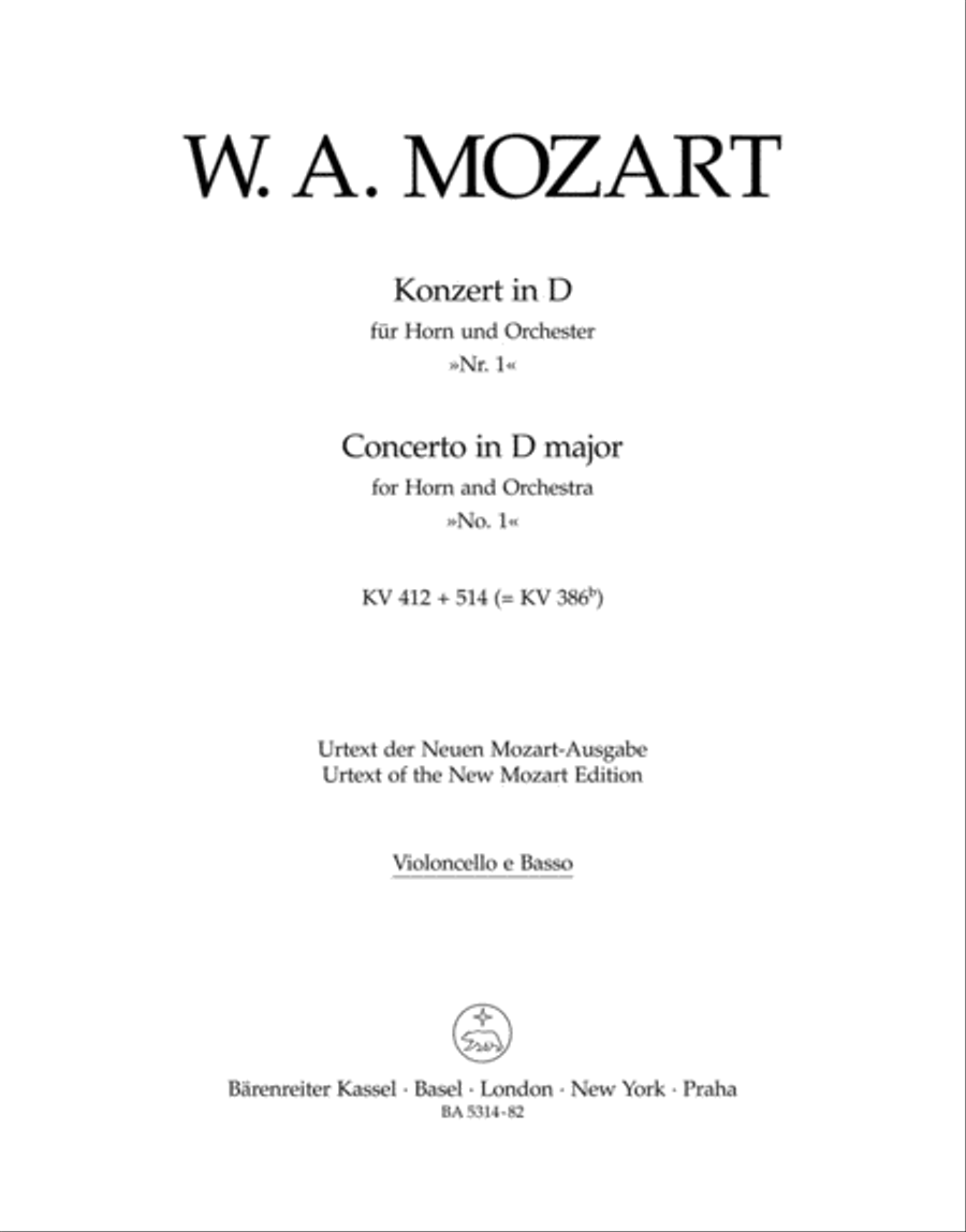 Concerto for Horn and Orchestra No. 1 D major KV 412 + 514 (386b) Double Bass scores gallery preview page 1